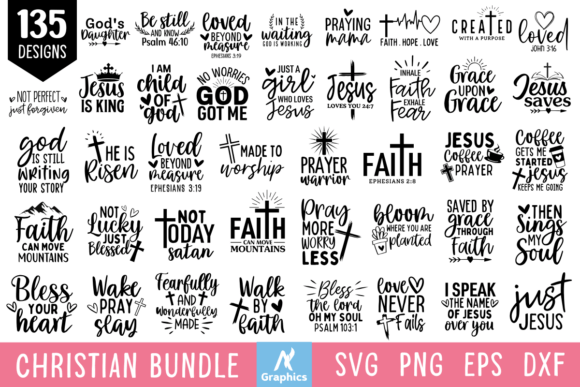 135 Christian SVG Bundle: Graphics for T-Shirt Designs & Content
